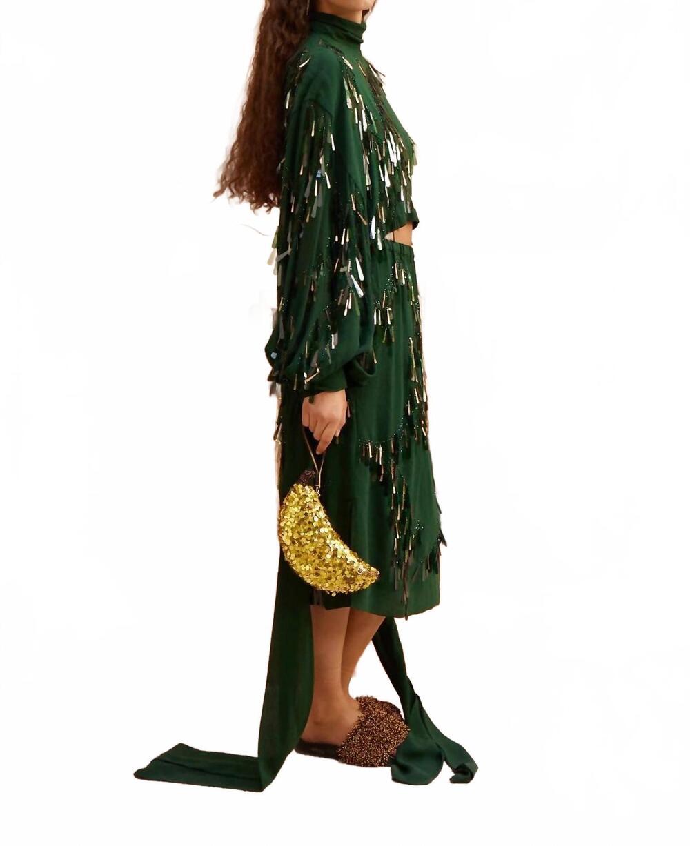 NEW ALEMAIS ophira sequin skirt in dark green - Picture 3 of 4